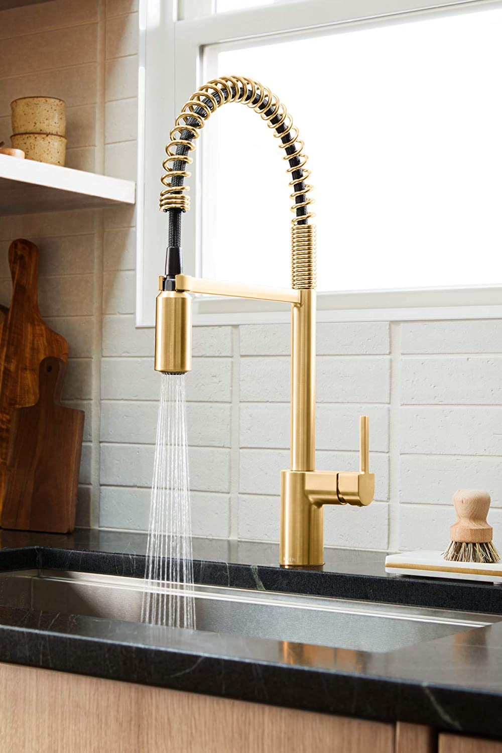 Moen 5923BG Align 1-Handle Kitchen Faucet with Spring Pre-Rinse Pulldown Sprayer in Brushed Gold