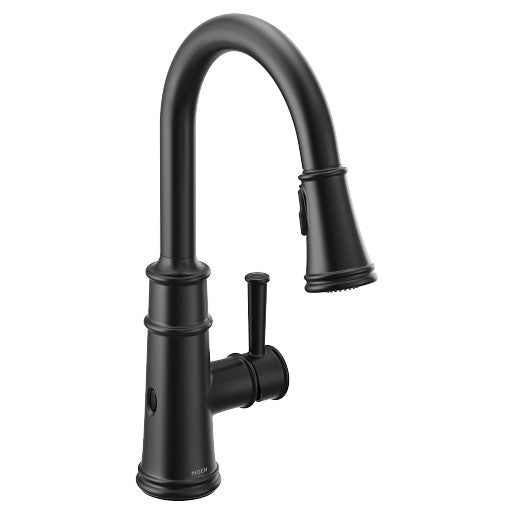 Moen 7260EWBL Belfield 1-Handle Kitchen Faucet, with MotionSense Wave Technology, Power Clean Pull-Down Sprayer, Matte Black 