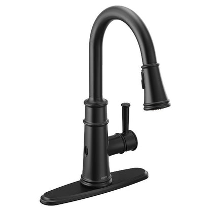 Moen 7260EWBL Belfield 1-Handle Kitchen Faucet, with MotionSense Wave Technology, Power Clean Pull-Down Sprayer, Matte Black 