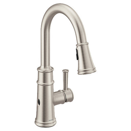 Moen 7260EWSRS Belfield Single-Handle High Arc Kitchen Faucet with MotionSense Wave Technology, Power Clean Pull-down Sprayer, Spot Resist Stainless 