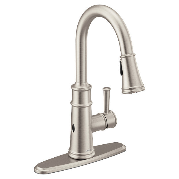 Moen 7260EWSRS Belfield Single-Handle High Arc Kitchen Faucet with MotionSense Wave Technology, Power Clean Pull-down Sprayer, Spot Resist Stainless 