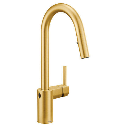 Moen 7565EWBG Align Single-Handle High Arc MotionSense Wave Kitchen Faucet with Powerclean Pulldown Sprayer in Brushed Gold 