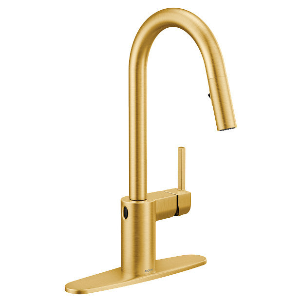 Moen 7565EWBG Align Single-Handle High Arc MotionSense Wave Kitchen Faucet with Powerclean Pulldown Sprayer in Brushed Gold 