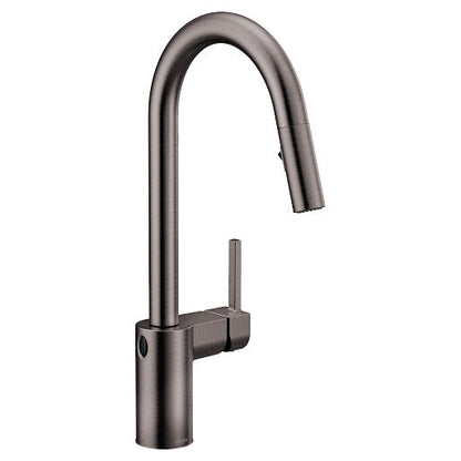 Moen 7565EWBLS Align Single-Handle High Arc MotionSense Wave Kitchen Faucet with Powerclean Pulldown Sprayer in Black Stainless 