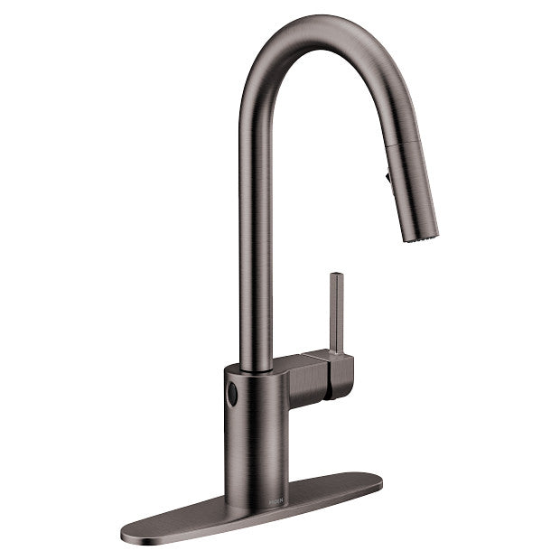 Moen 7565EWBLS Align Single-Handle High Arc MotionSense Wave Kitchen Faucet with Powerclean Pulldown Sprayer in Black Stainless