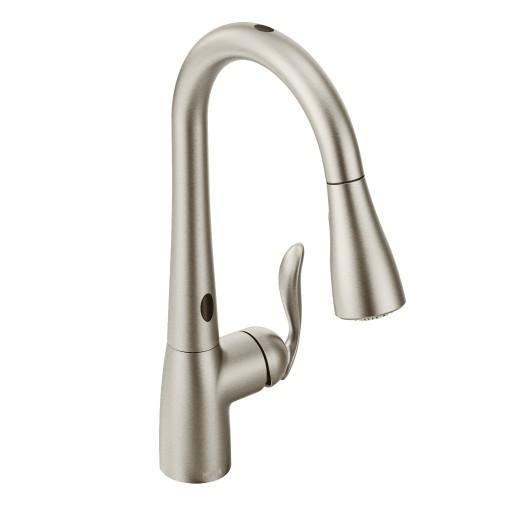 Moen 7594ESRS Arbor 1-Handle High Arc MotionSense Kitchen Faucet with Pull-Out Spray in Spot Resist Stainless 