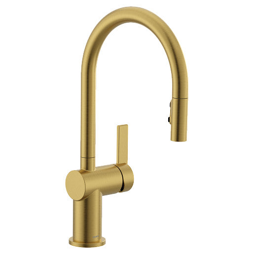 Moen 7622BG Cia Single-Handle High Arc Kitchen Faucet with Pull-Down Power Boost Sprayer, Brushed Gold 