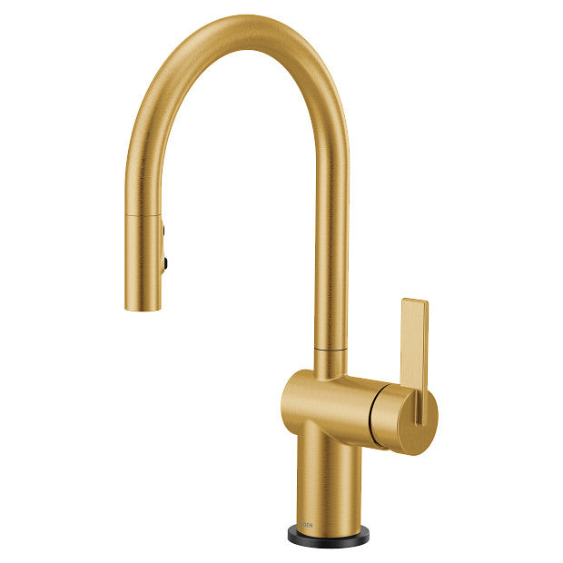 Moen 7622BG Cia Single-Handle High Arc Kitchen Faucet with Pull-Down Power Boost Sprayer, Brushed Gold