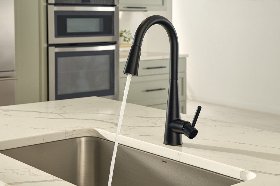 Moen 7864BL Sleek 1-Handle Kitchen Faucet with Powerful Rinse Pull-Down Sprayer - Matte Black  