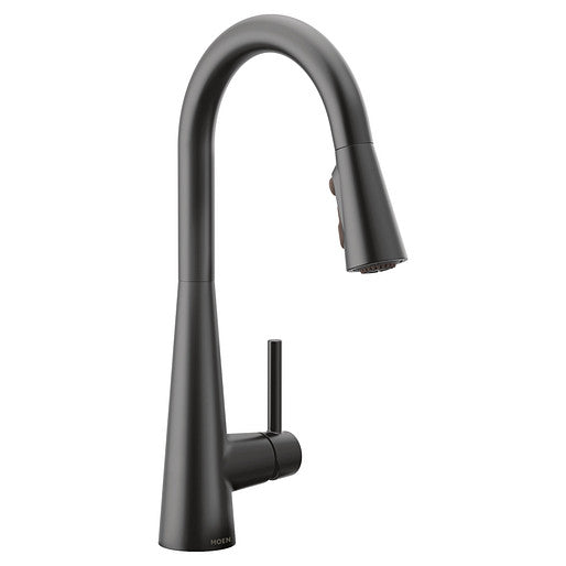 Moen 7864BL Sleek 1-Handle Kitchen Faucet with Powerful Rinse Pull-Down Sprayer - Matte Black 