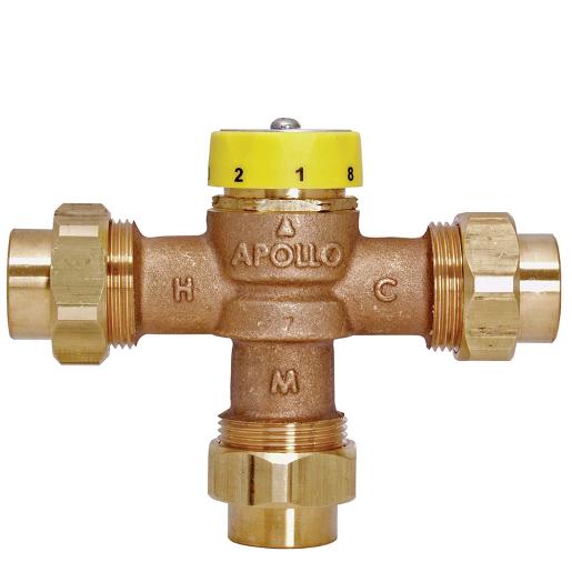 Apollo Valves 34ALF214T Lead Free 3/4" Union FNPT MVA Thermostatic Mixing Valve, 150 PSI, 210°F Maximum Temperature | Plumbers Center