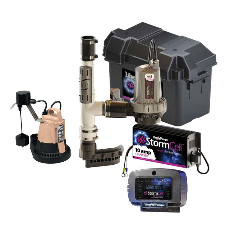 Liberty Pumps PCS37-442-10A-EYE - 1/3 HP S37 StormCell Battery Backup Sump Pump System with NightEye, Wireless Alarm, 10A Charger (Model S37 & 442-10A-EYE Assembled) | Plumbers Center