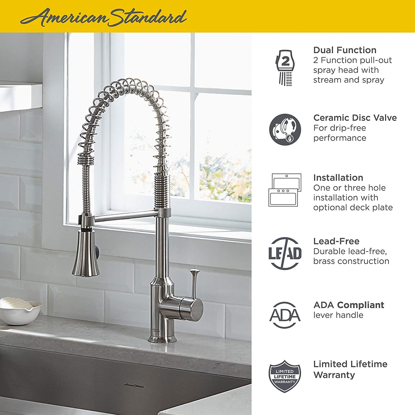 American Standard 4332350.075 Pekoe Semi-Professional Single Control Kitchen Faucet with Pull-Down Sprayer in Stainless Steel 