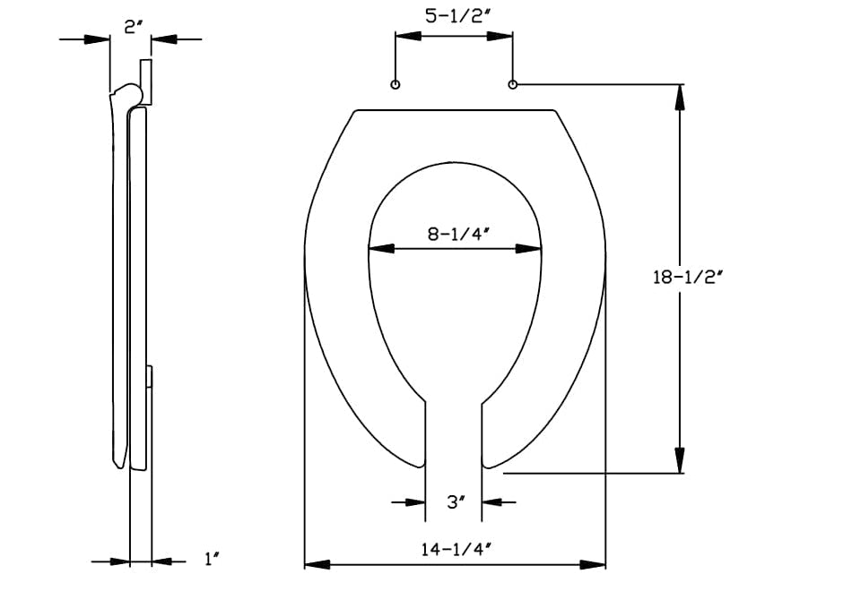 Centoco 820STS-001 Elongated Plastic Toilet Seat, Open Front with Cover and Stainless Steel Hinges, Heavy Duty Commercial Use, White 