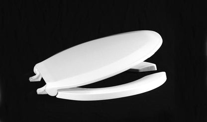 Centoco 820STSS-001 Elongated Plastic Toilet Seat, Open Front with Cover, Stainless Steel Self Sustaining Hinge, Heavy Duty Commercial Use, White | Plumbers Center