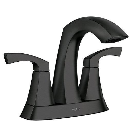 Moen 84506BL Lindor 4"Centerset Two-Handle High Arc Bathroom Faucet in Matte Black 