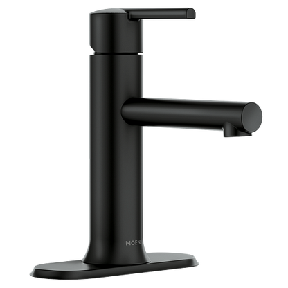 Moen 84770BL Arlys Single-Handle Bathroom Faucet with Deck Plate in Matte Black 