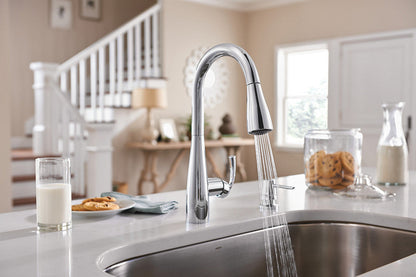 Moen 87014 Essie Single-Handle Pulldown Kitchen Faucet with Soap Dispenser in Chrome 