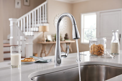 Moen 87014 Essie Single-Handle Pulldown Kitchen Faucet with Soap Dispenser in Chrome 