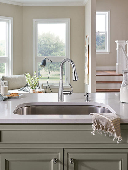 Moen 87014 Essie Single-Handle Pulldown Kitchen Faucet with Soap Dispenser in Chrome 