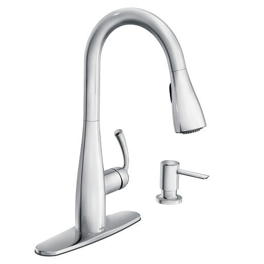 Moen 87014 Essie Single-Handle Pulldown Kitchen Faucet with Soap Dispenser in Chrome 