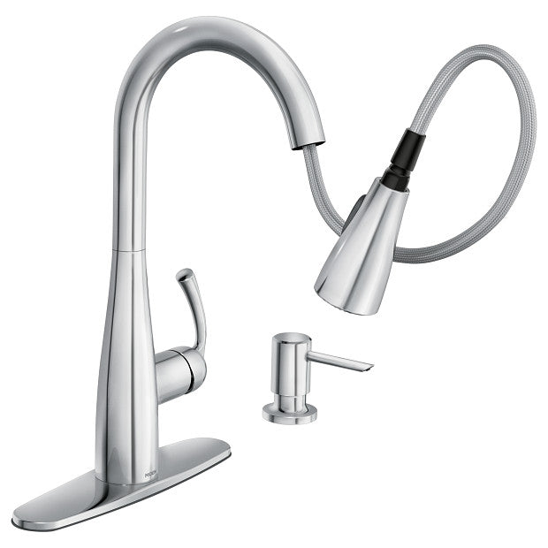 Moen 87014 Essie Single-Handle Pulldown Kitchen Faucet with Soap Dispenser in Chrome