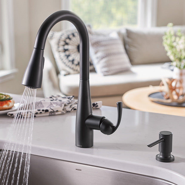 Moen 87014BL Essie One-Handle Pulldown Kitchen Faucet with Soap Dispenser - Matte Black 