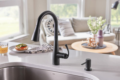 Moen 87014BL Essie One-Handle Pulldown Kitchen Faucet with Soap Dispenser - Matte Black