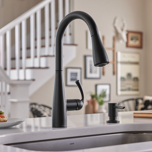 Moen 87014BL Essie One-Handle Pulldown Kitchen Faucet with Soap Dispenser - Matte Black 