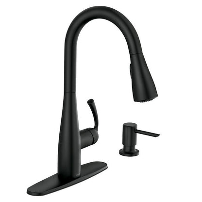 Moen 87014BL Essie One-Handle Pulldown Kitchen Faucet with Soap Dispenser - Matte Black 