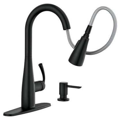 Moen 87014BL Essie One-Handle Pulldown Kitchen Faucet with Soap Dispenser - Matte Black