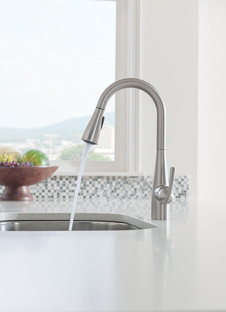 Moen 87014SRS Essie One-Handle High Arc Pulldown Kitchen Faucet with Soap Dispenser in Spot Resist Stainless 