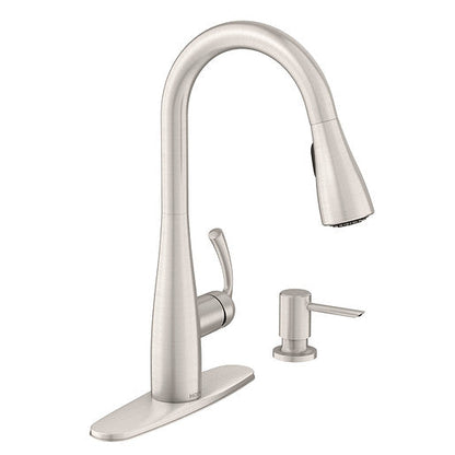 Moen 87014SRS Essie One-Handle High Arc Pulldown Kitchen Faucet with Soap Dispenser in Spot Resist Stainless 