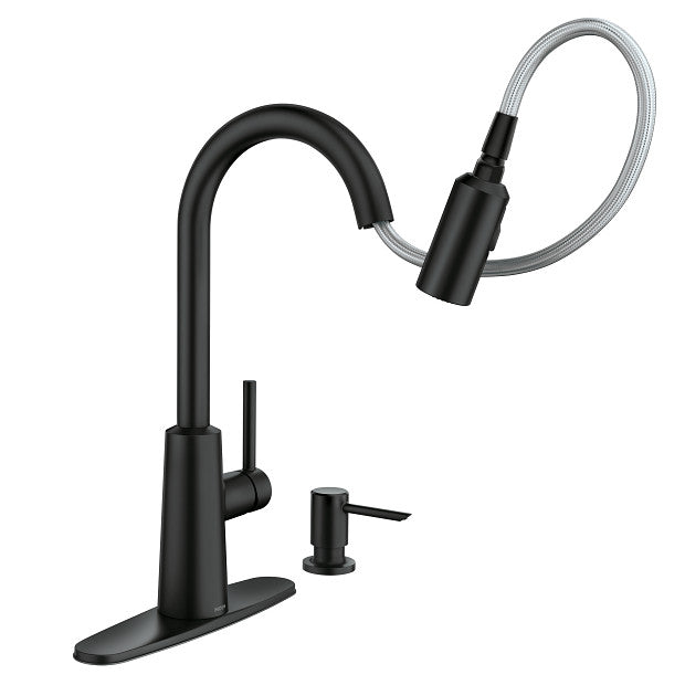 Moen 87066BL Nori Single Handle High Arc Kitchen Faucet with Pulldown Sprayer and Soap Dispenser - Matte Black 