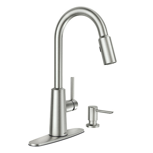 Moen 87066SRS Nori Single Handle High Arc Kitchen Faucet with Pulldown Sprayer and Soap Dispenser - Spot Resist Stainless 