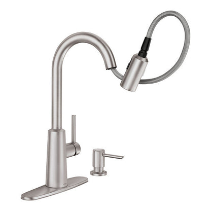 Moen 87066SRS Nori Single Handle High Arc Kitchen Faucet with Pulldown Sprayer and Soap Dispenser - Spot Resist Stainless