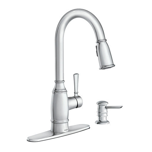 Moen 87791 Noell 1-Handle Kitchen Faucet with Powerful Rinse Pull-Down Sprayer and Soap Dispenser - Chrome 