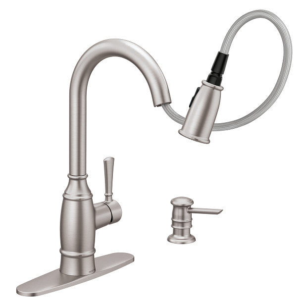 Moen 87791SRS Noell 1-Handle Pull-Down Sprayer Kitchen Faucet with Soap Dispenser and Power Clean in Spot Resist Stainless