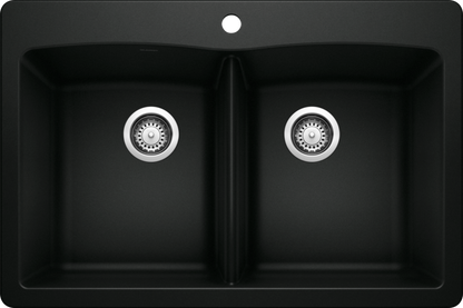 Blanco 402621 DIAMOND 210 Double Bowl Drop-In Silgranit Kitchen Sink - Coal Black | Plumbers Center