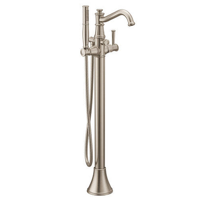 Moen 9025BN Belfield Free Standing Floor Mounted One-Handle Tub Filler with Hand Shower, Brushed Nickel 