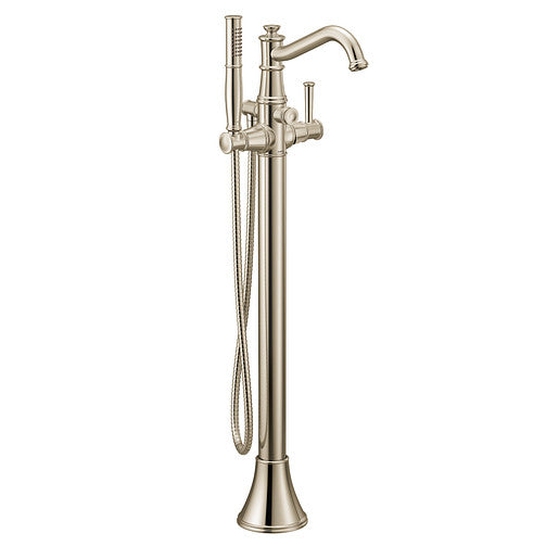 Moen 9025NL Belfield Free Standing Floor Mounted One-Handle Tub Filler with Hand Shower, Polished Nickel 