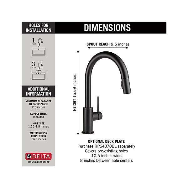 Delta 9159-BL-DST Trinsic Kitchen Faucet with Pulldown Spray - Matte Black 