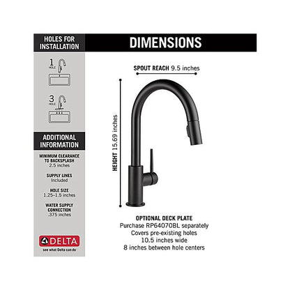 Delta 9159-BL-DST Trinsic Kitchen Faucet with Pulldown Spray - Matte Black 