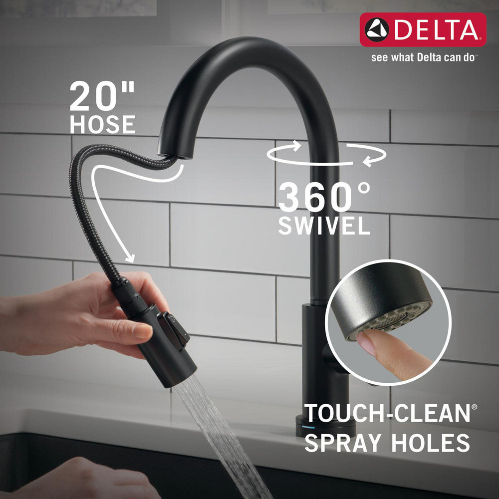 Delta 9159T-BL-DST Trinsic 1-Handle Touch Kitchen Faucet with Pull-Down Sprayer & Touch2O Technology, Matte Black 