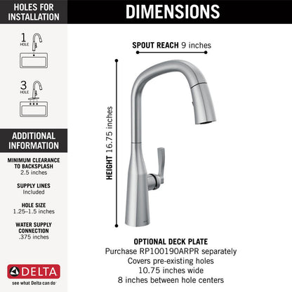 Delta 9176-AR-PR-DST Stryke 1-Handle Kitchen Faucet with Pulldown Sprayer in Arctic Stainless Finish 