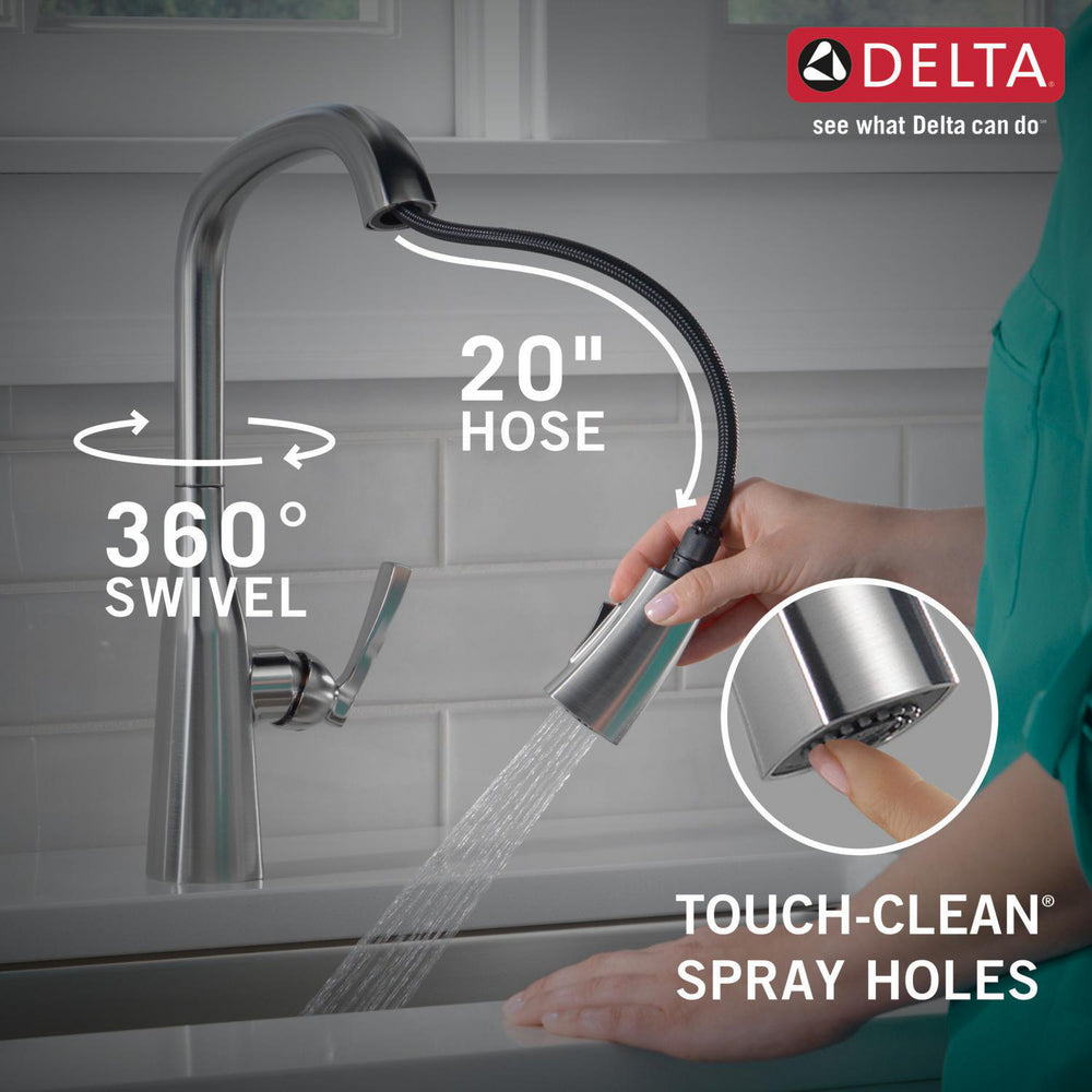 Delta 9176-AR-PR-DST Stryke 1-Handle Kitchen Faucet with Pulldown Sprayer in Arctic Stainless Finish 