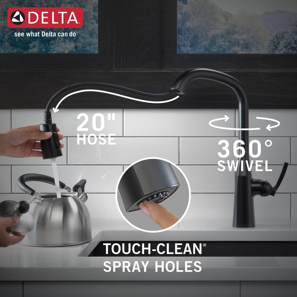 Delta 9176-BL-DST Stryke 1-Handle Kitchen Faucet with Pulldown Sprayer in Matte Black Finish 