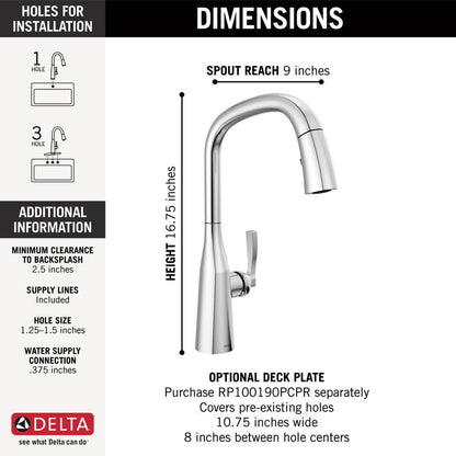 Delta 9176-PR-DST Stryke 1-Handle Kitchen Faucet with Pulldown Sprayer in Chrome 