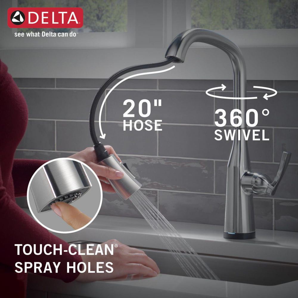 Delta 9176T-AR-PR-DST Stryke 1-Handle Kitchen Faucet with Touch2O Technology and Pulldown Sprayer in Arctic Stainless 