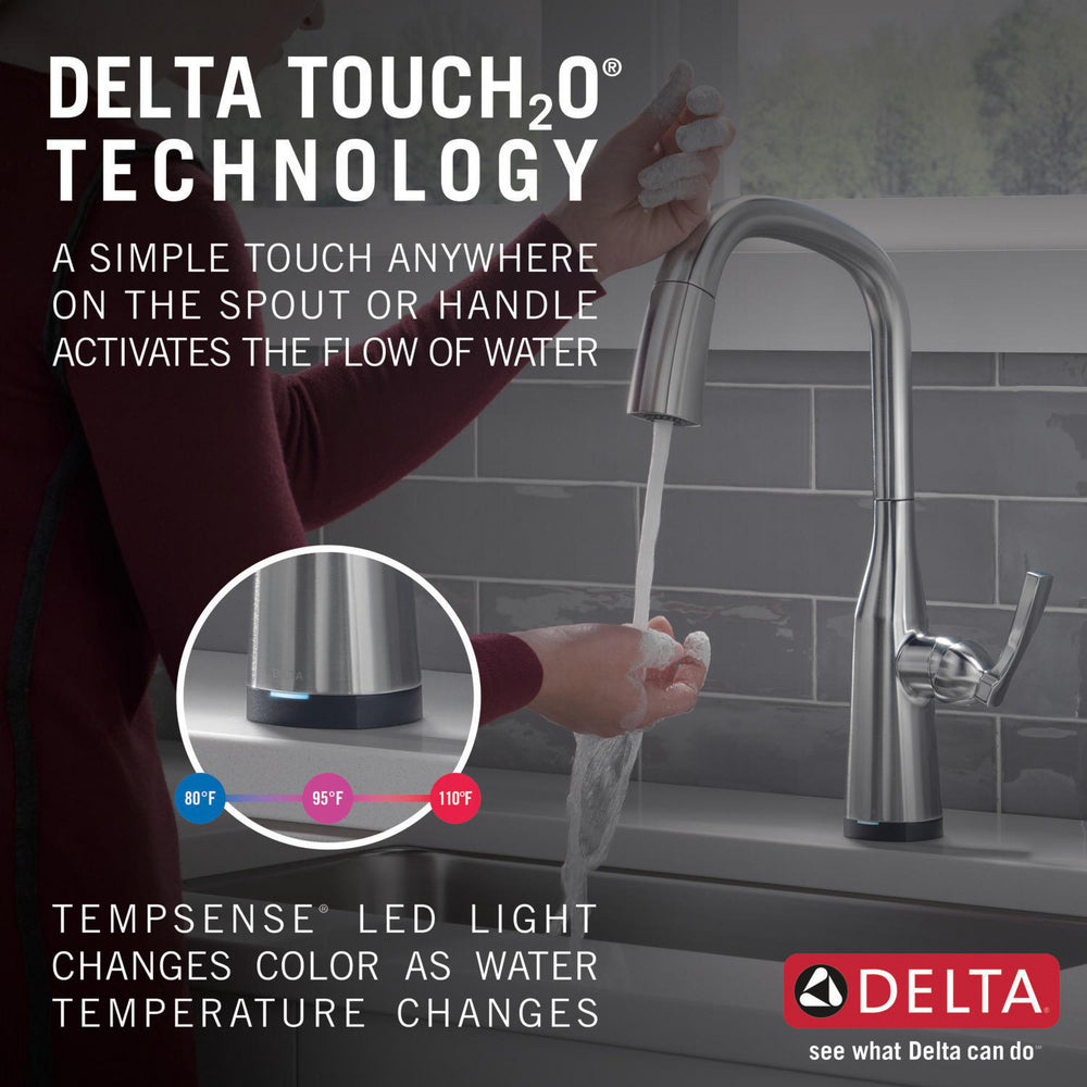 Delta 9176T-AR-PR-DST Stryke 1-Handle Kitchen Faucet with Touch2O Technology and Pulldown Sprayer in Arctic Stainless 